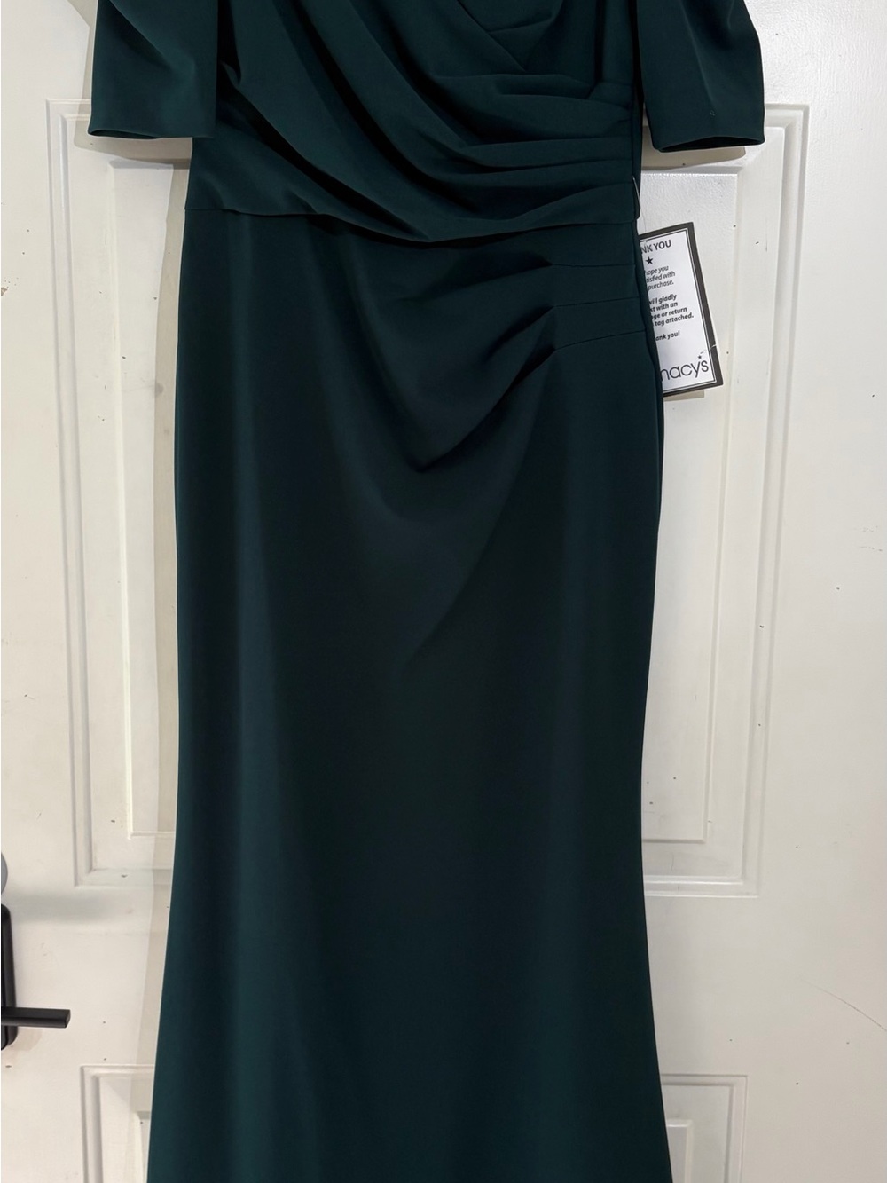 Betsy & Adam Dark Green Draped Formal Dress